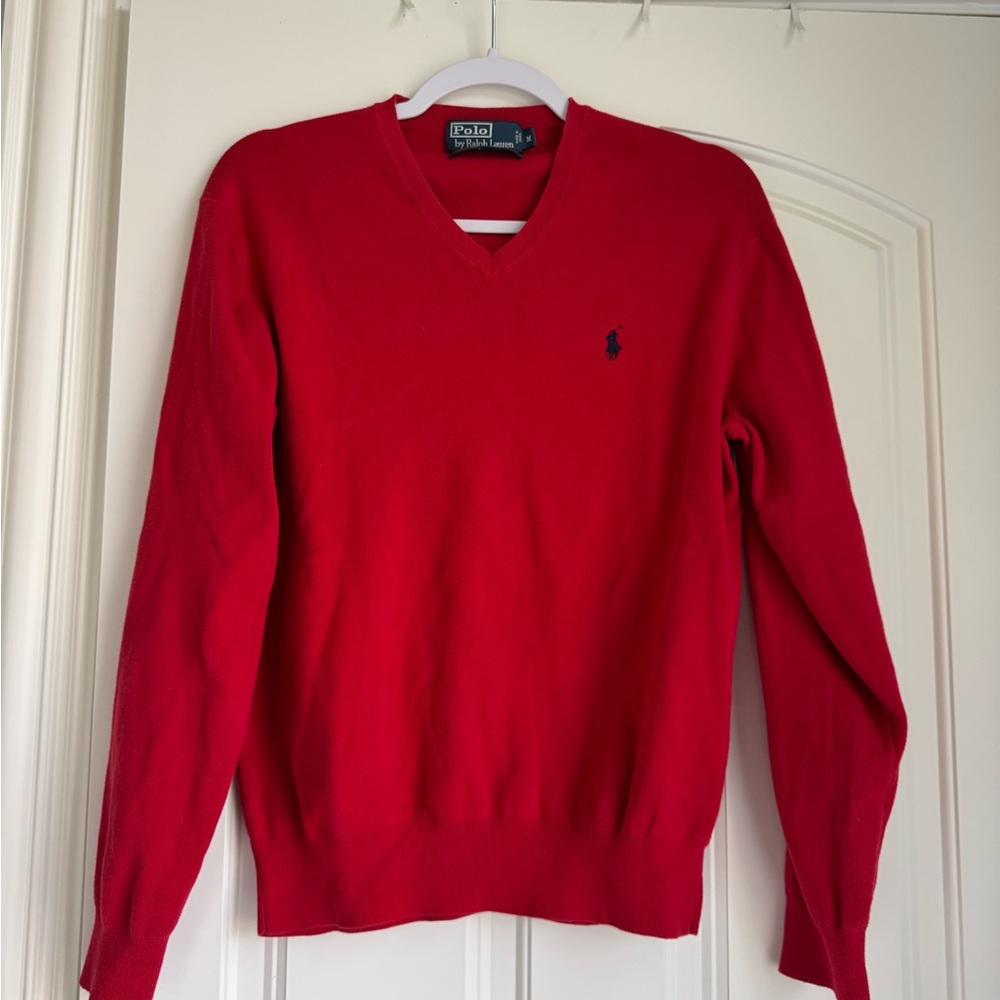 Ralph Lauren Men's V-Neck Sweater in Bold Red